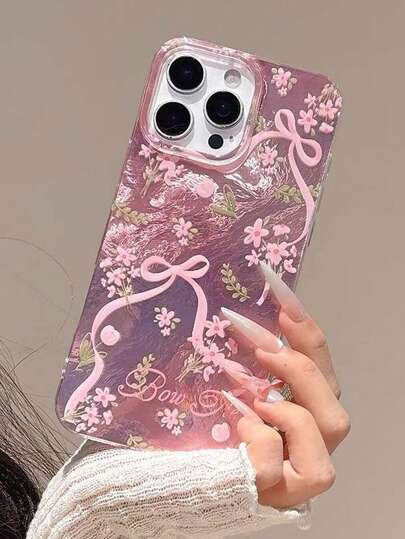 1 pieza Funda de teléfono TPU a prueba de caídas con diseño de patrón de lámina de aluminio en forma de lazo compatible con iPhone 11 Pro Max/12 Pro Max/13 Pro Max/14 Pro Max/15 Pro Max/16 Pro Max/17 Pro Max