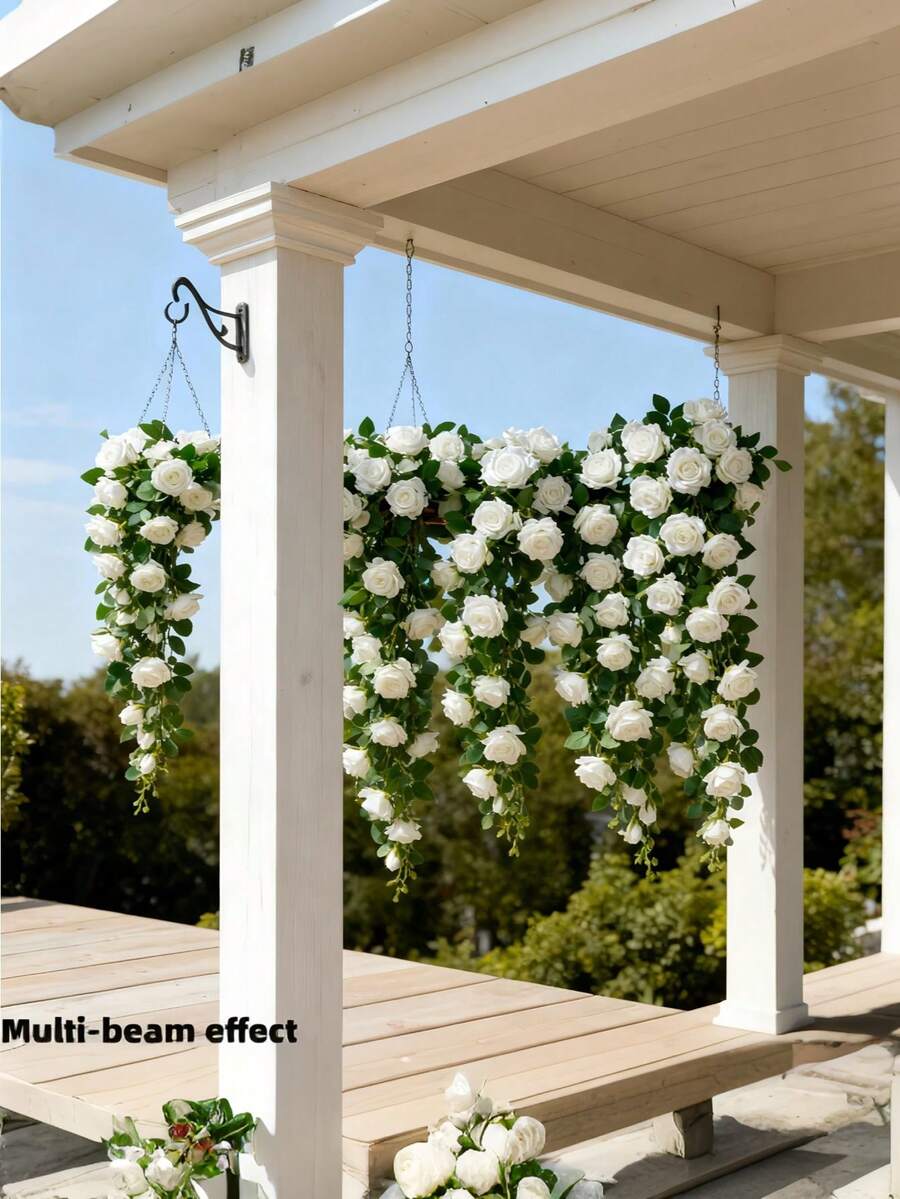1pc Artificial Hanging Rose Decor | Bohemian Style Plastic Rose Garland Suitable For Wall, Patio, Room, Garden, Wedding And Spring Decoration, Suitable For Easter, St. Patrick's Day, Valentine's Day - Multicolor - View 1