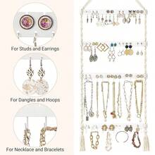 Mkono Hanging Jewelry Organizer Macrame Necklace Holder Wall Mounted Jewelry Hanger Earring Holder Organizer Boho Decor Over Door Jewelry Display Necklace Rack For Necklaces Bracelets Earrings - 白色 - 查看 4