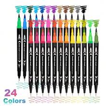 二合一毛笔马克笔，细头和软头双头设计，适合成人和儿童用于涂色、书写、字母设计、计划本、日记、笔记、书法、绘画、艺术创作、手工制作、学习用品、返校必备 - 彩色 - 查看 4