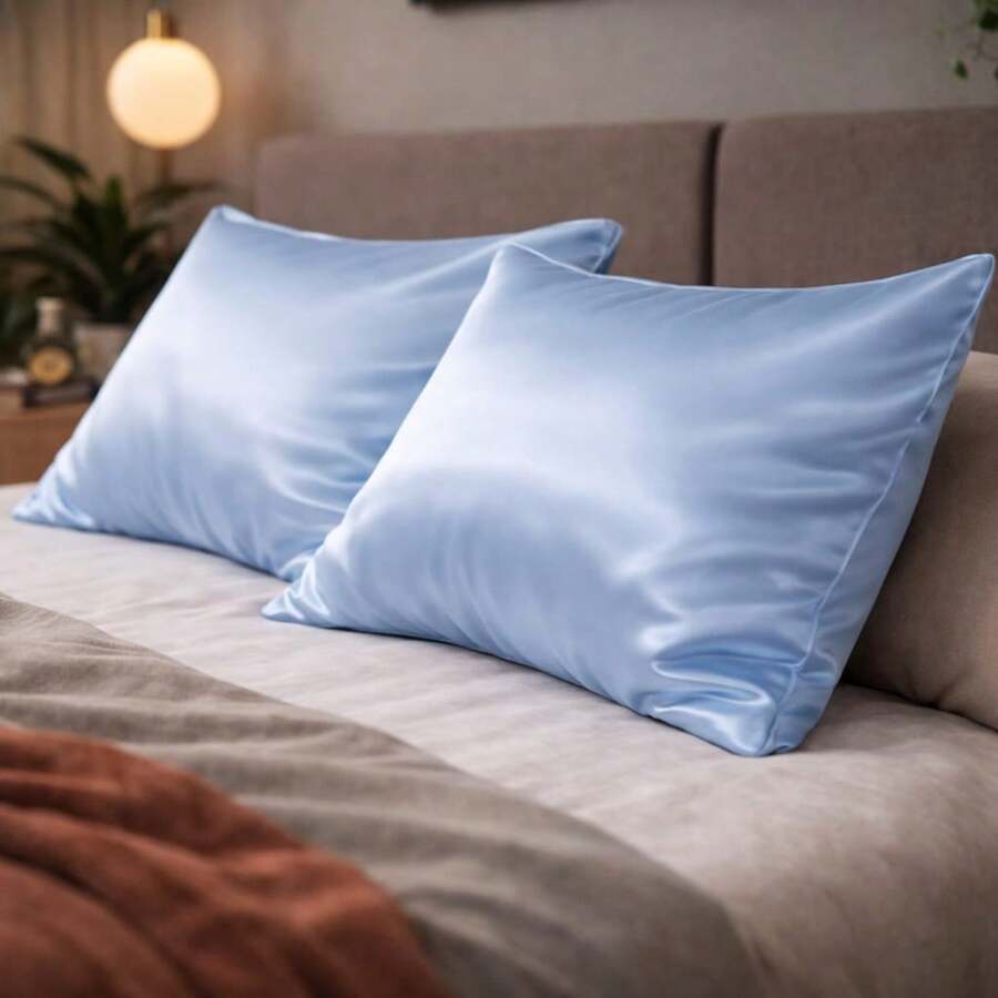 Set Of 2 (Two) Premium Anti-Frizz Satin Pillowcases - Baby Blue - View 1