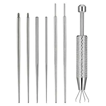 6 Pcs Stainless Steel Piercing Ball Grabber Tool Kit For Ear, Nose, Navel, Lip & Eyebrow, 16G 18G Threadless/Threaded