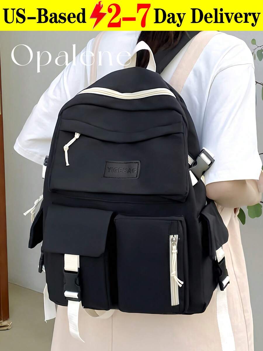 Fashion Solid Color Backpack For Women, Casual Large Capacity Knapsack, Fashion Simple College Student School Bag, Casual Daypack, Waterproof Bookbag, Travel Backpack Suitable For Daily, School And Outing Use, Travel Essentials, School Supplies, Travel Accessories - 彩色 - 查看 1