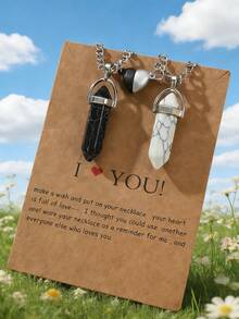 Set de 2 collares con colgante de piedra de cristal de corazón magnético con forma de yin yang de colores múltiples, regalo para parejas/mejores amigos, adecuado para uso diario de mujeres - Multicolor - Ver 16