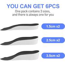 3 pares de plantillas elevadoras de talón, insertos para aumentar la altura para hombres y mujeres, alivio del dolor de talón, diferencia de longitud de las piernas - Multicolor - Ver 6
