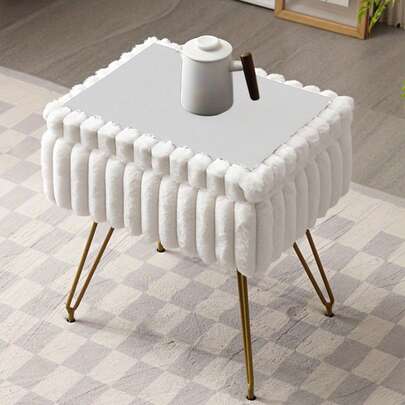 Taburete de tocador con cuero sintético y almacenamiento, 40.64Cml X 30.48Cmw X 43.18Cmh Sofá otomano suave con 4 patas de metal y pies antideslizantes, Asiento acolchado y peludo, Sillas multifuncionales modernas para maquillaje