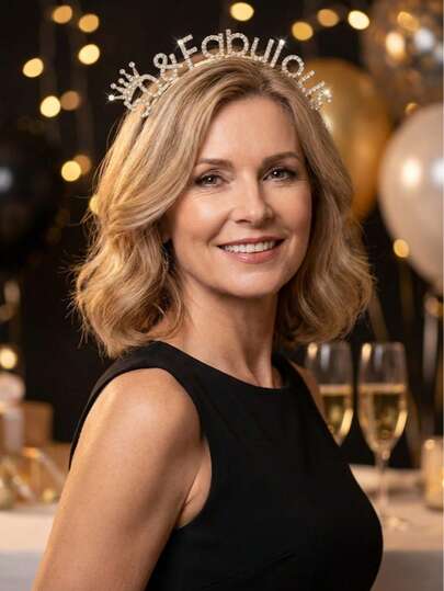 1 pieza Diadema con strass dorados "50 y fabulosa", Corona de cumpleaños para mujer, Decoración de fiesta de 50 cumpleaños, Accesorio para fotos, Regalo, Corona de la reina del 50 cumpleaños, Diadema con letras de strass "50 y fabulosa", Artículos y suministros para fiesta de 50 aniversario feliz