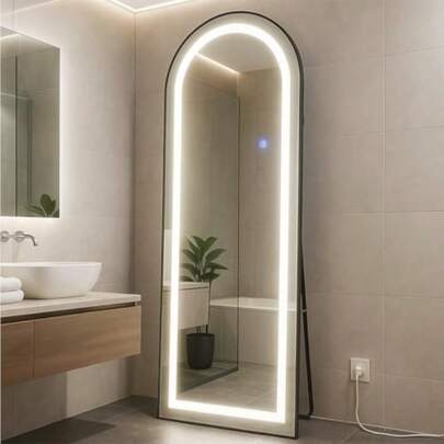 jjyuGAON. Espeo De Piso Cuerpo Completo De Pared Arqueado con Luz Led de 3 Tonos rativo con Soporte y M para Dormito Sala Comedor o Cuarto de 143Espejo de cuerpo entero