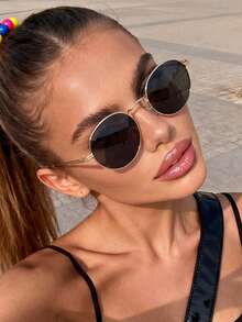 1 Pair Unisex Retro Metal Round Small Frame Fashion Glasses, Suitable For Street Style, Travel, Vacation, Sports, Driving, Festivals, Outdoor Activities, Elegant Attire, Holiday Atmosphere, Leisure And Entertainment, Parties, Outdoor Activities, Street Style, Fishing, Summer Beach Vacation, Outdoor Activities, Travel - Tro vàng - Xem 6