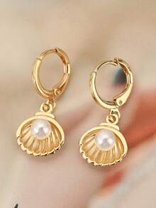 1 Pair Of Fashionable Shell Shaped Pearl Earrings, Simple And Exquisite, Suitable For Women's Daily Wear, Can Be Given As Gifts To Friends And Lovers - Pearl Earrings - View 6