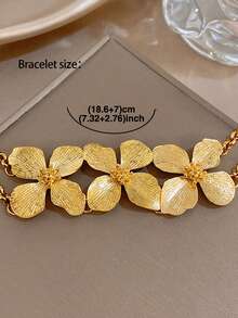 18K镀金不锈钢复古多层花朵项链手链套装，女士适用，妈妈礼物，情人节、派对、晚宴、日常、约会、母亲节、新年、婚礼、海滩、圣诞节、周年纪念日、波西米亚风珠宝、生日伴娘礼物、高贵优雅配饰套装 - 彩色 - 查看 5