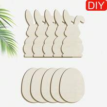 DIY复活节木制工艺品套装，5个兔子和5个复活节彩蛋形状的未上漆木制标牌，可涂漆的DIY装饰品，适用于家居装饰和节日活动 - 原木色 - 查看 9