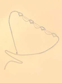 New European & American Style Valentine's Day Full-Rhinestone Heart Waist Chain, Stylish Sexy Beach Rhinestone Body Chain For Women | Body Chain - Silver - View 3