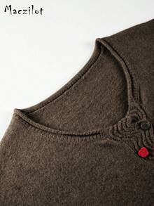 女士休闲开衫，高品质针织时尚上衣，秋冬季 - 咖啡棕 - 查看 6