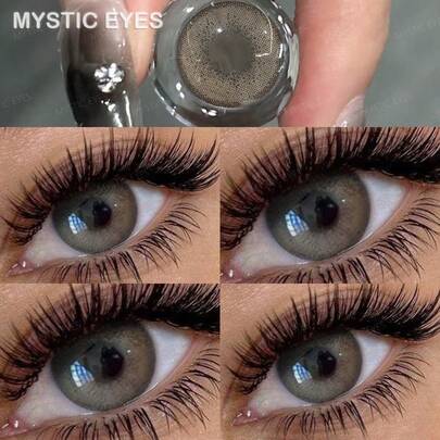 Mystic eyes Par de lentes de contacto de color gris de 14.20mm, desechables anuales, con grados de 0.00 a 8.00, con 40% de agua, suaves y cómodos, para uso diario, maquillaje, disfraces de Halloween y cosplay