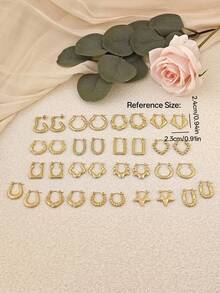 时尚不锈钢镀金耳环，多种款式尺寸，全新设计，低过敏性镀金不规则耳环，防褪色防水不锈钢耳环，女士耳环，耳环，夏季海滩度假比基尼配饰，迷人服装，婚纱配饰 - 多功能珠宝，非常适合游泳、沐浴、运动时佩戴，也是情人节、生日、母亲节和度假惊喜的绝佳选择。 - 金色 - 查看 7