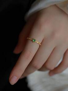 1枚奢华简约祖母绿镶嵌戒指，开口可调节 - 金色 - 查看 4