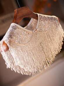 1 chiếc khăn choàng tua rua bạc sang trọng đính ngọc trai và đá rhinestone, thiết kế đa năng, khăn choàng dệt thủ công đính hạt, thích hợp cho ngày Valentine, trang phục ngày lễ, khăn choàng trang trí sang trọng. - bạc - Xem 6