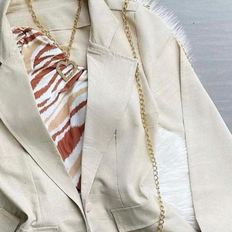 Women's Linen Tailored Set: Blazer + High-Waisted Shorts - Màu be - Xem 1