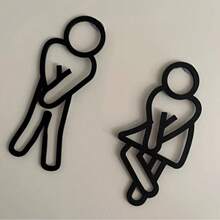 2D Flat, Funny Bathroom Sign - Men & Women Restroom Symbol - Decorative Washroom Door Sign For Men And Women - A - View 3
