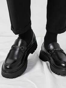 Men's Shoes, Thick Sole Teenager Fashion Sneakers, Slip-On Loafers, British Style Shoes, Business Casual Work Daily Walking Shoes, Men Footwear Formal/Business Formal Wedding Accessories - Black - View 6