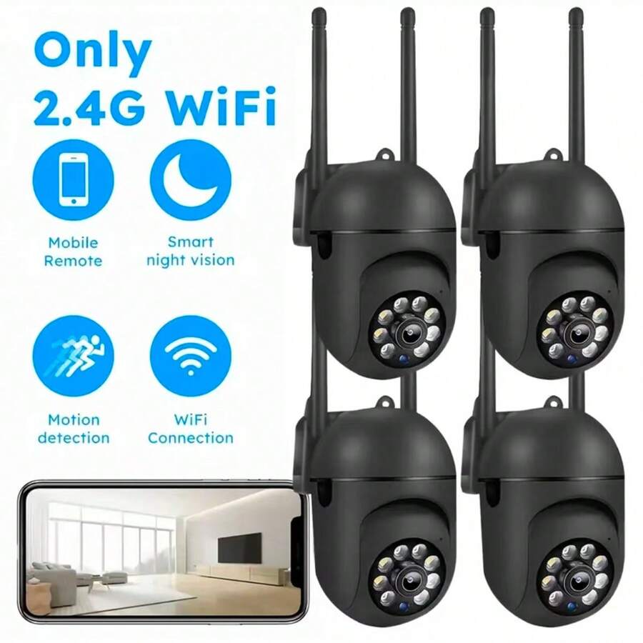 1080P HD WIFI Security Camera, Indoor 355° Night Vision Camera, Two-Way Audio Home Security Camera, 2.4G Home Security System, AI Motion Detection, Color Night Vision, HD Camera, Indoor Surveillance Camera - 黑色 - 查看 1