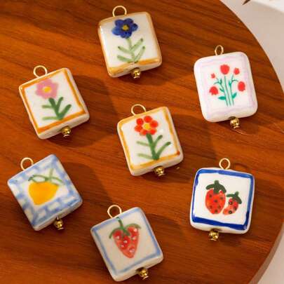 双面同款图案彩色彩绘花卉、植物、水果元素不锈钢高色牢度耐磨防水DIY首饰吊坠耳环包配件材料