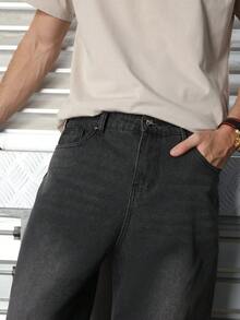 Logeqi® Jeans Vaqueros Baggy de pierna curvada Lavados de Color Negro De Moda Casual Formal Hippie Rockero Para Hombre - Negro - Ver 9