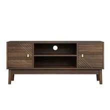 110cm TV Stand, Mid-Century Modern Style, Compatible With 32/45 Inch TVs, Multimedia Unit With Storage, Console For Living Room And Bedroom, Walnut - Brown - View 6