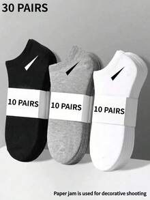 1 Pair/3 Pairs/10 Pairs/15 Pairs/30 Pairs Plus Size Unisex Socks, Sports Socks, Fashion Socks, Breathable, White/Black/Grey Short Socks, Solid Color Minimalist Style, Suitable For Casual Daily Wear - Multicolor - View 36