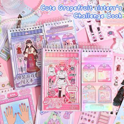 Korean Style Cute Grapefruit Sisters Adventure Game Sticker Book, Millennium Girl, Girl, Adorable DIY Dress Up Sticker Book, Multi-Style Makeup Sticker Collection Book