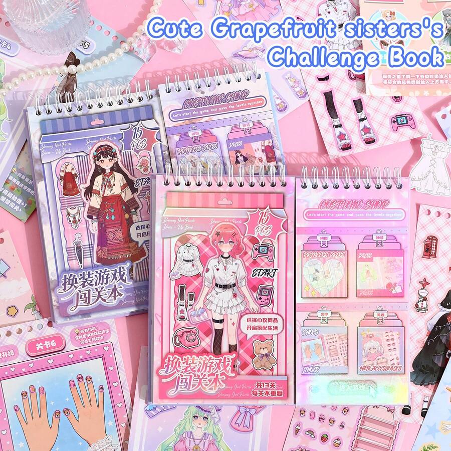 Sách sticker trò chơi phiêu lưu chị em bưởi dễ thương phong cách Hàn Quốc, Cô gái thiên niên kỷ, Cô gái, Sách sticker tự làm hóa trang đáng yêu, Bộ sưu tập sticker trang điểm nhiều kiểu, Đồ dùng làm sổ lưu niệm.