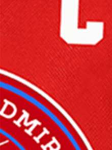 男士21号红色冰球图案长袖V领T恤，休闲派对运动T恤 - 紅色 - 查看 3