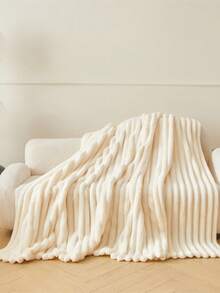 1pc Luxury Reversible Faux Fur Blanket - Soft Striped Flannel, Warm & Cozy, Suitable For Napping, Office, Camping, Sofa - Multipurpose Polyester Bedspread, Perfect Christmas Gift - trắng - Xem 4
