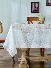 1 件长方形涤纶桌布，白色，复古别致，可机洗，家居装饰，适合婚礼、派对、聚会装饰、农舍桌旗 - 白色 - 查看 13