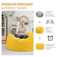 CZKQ SIMFLAG 3FT Bean Bag Chair Memory Foam Filling Bean Bag Chairs with Velvet Cover Removable and Machine Washable Cover Giant Bean Bag Chair for Adult-Lemon - Manuscrito iluminado - Ver 6