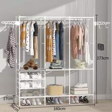 HUOMAQFAN Clothes Storage Organizer Clothes Rack 63 Inch With 3 Hanging Rods White Garment Rack For Bedroom Closet Living Room Use - trắng - Xem 2