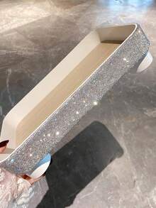 1pc Luxury Sparkling Rhinestone Fragrance Aromatherapy Key Storage Tray, Bathroom Vanity Jewelry Skincare Organizer Tray, Suitable For Living Room Office Desktop Clutter Organization, Creative Gift - Silver - View 6