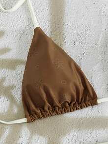 PEPPERMOLLY Bộ bikini kiểu Pháp màu nâu trắng buộc dây cổ - Quần bơi ngắn, họa tiết hoa tinh tế, thích hợp cho kỳ nghỉ biển. - Màu trắng nâu - Xem 6