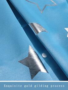 1 tấm rèm in hình sao và trăng, rèm cản sáng cho phòng ngủ, có khoen, chất liệu polyester, màu xanh da trời nhạt. - trời xanh - Xem 5