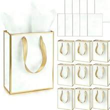 10pcs/4pcs/1pc - Metal Texture Paper Gift Bags With Handles, Thin Paper Material, Thank You Gift Bags, Sensory Gift Bags, Suitable For Gifting To Ladies, Graduates, Brides, Bridal Showers, Grooms, Etc. - Gift Packaging - Graduation Gifts - Mother's Day Gifts - Wedding Gifts (White, Gold) - White Gold - View 9