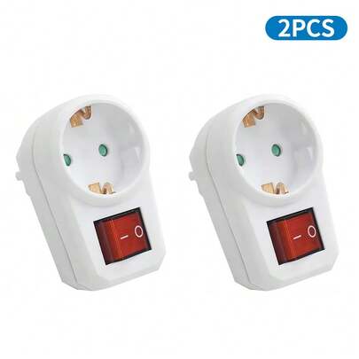 CILIA 2pcs European Socket Adapter With Switch, 16A Grounded Electrical Plug With Safety On/Off Control, White Wall Outlet Converter