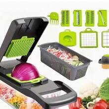 16pcs High Quality Multi-Function Vegetable Chopper Set, Equipped With Various Blades, Comes With Protective Gloves, Suitable For Slicing, Dicing, Cubing And Shredding - Multicolor - View 2