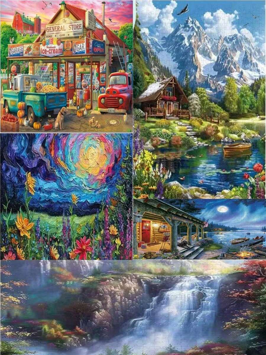 1000片什锦拼图，成人拼图，便携式DIY墙饰，生动的乡村风景，完美的圣诞礼物或家居/办公室装饰，38厘米 x 26厘米（14.96英寸 x 10.24英寸），中等难度，混合颜色 - 彩色 - 查看 1