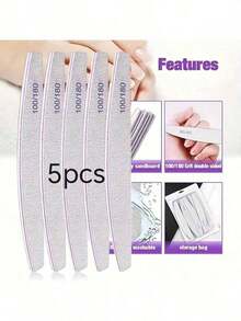 20pcs Crescent-Shaped 100/180 Grit Wooden Double-Sided Sanding Blocks, Reusable Nail Buffers, Suitable For Natural Nails Home And Salon Use - Multicolor - View 12