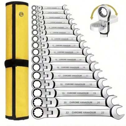 12件套公制棘轮扳手套装，8-19mm棘轮组合扳手带收纳盒，72齿钒钢材质
