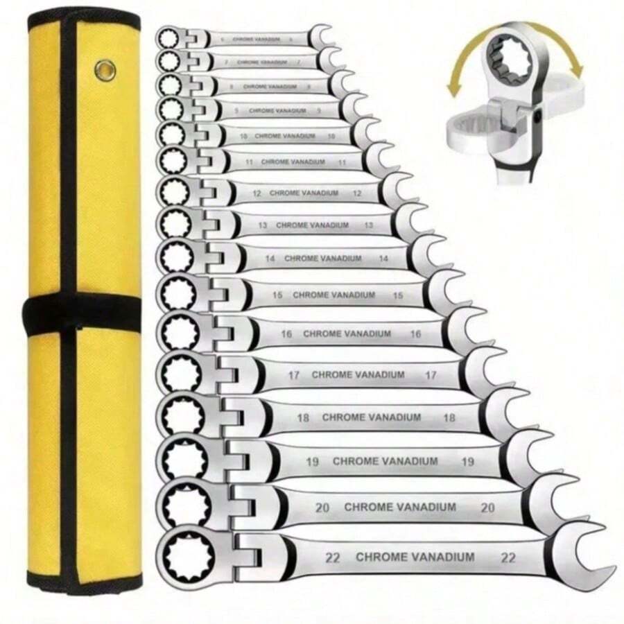 12pcs Metric Ratchet Wrench Set, 8-19mm Ratchet Combination Wrench With Organizer, 72 Teeth Vanadium Steel - Random - View 1