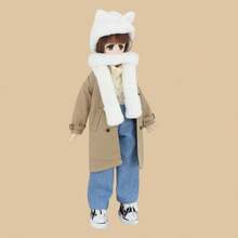 Cute Cat Ear Scarf Hat, Fits 12-Inch Dolls, Available In Various Sizes, Warm And Adorable Design, Integrated Hat And Scarf (Scarf Hat Set Only, Doll Not Included) - White - View 5