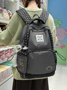 Japanese Style Lace & Striped Backpack, Large Capacity Casual Backpack For High School Students - A - View 4