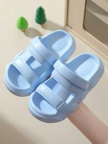 1双男女通用纯色防滑拖鞋，时尚简约轻便沙滩凉鞋，适合夏季穿着 - 淺藍色 - 查看 6